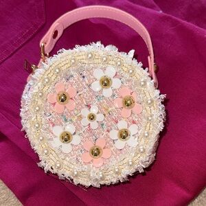 Kids Pink Floral Pearl-Trim Round Crossbody Bag